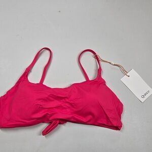 NWT QUINCE Italian Scoop Neck Bikini Top hibiscus Pink